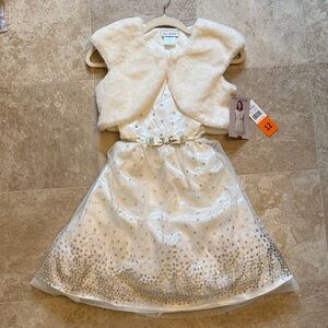 Jona Michelle Ivory Dress with Faux Fur Vest